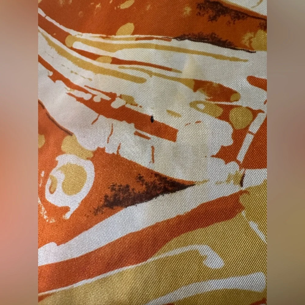 Elizabeth Arden Vintage Orange and Yellow Floral Patterned Silk Scarf